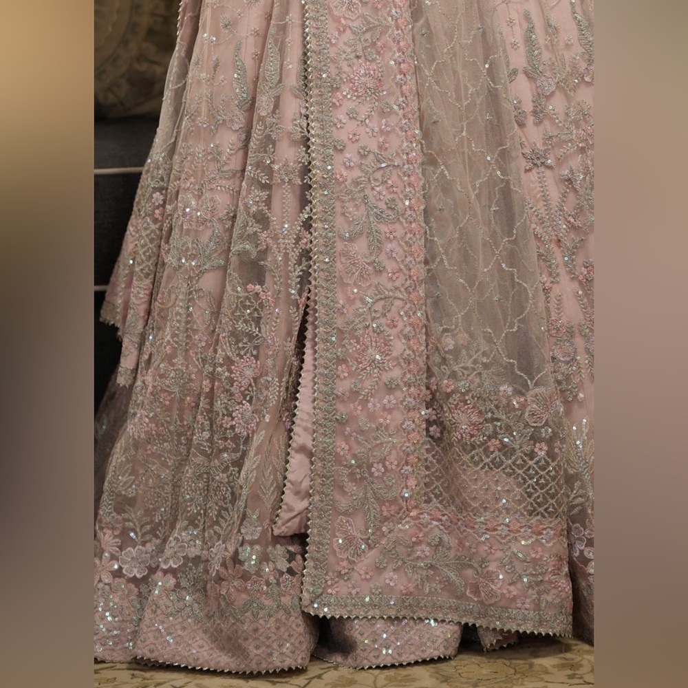 Faiza Saqlain Ruzova Blush Pink Embroidered Net Long Sleeve Dress - Picture 4 of 6